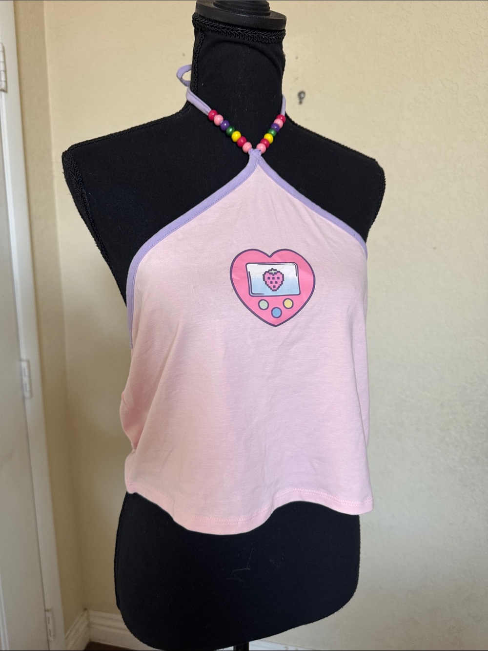 Hot Topic pink gamer beaded crop top